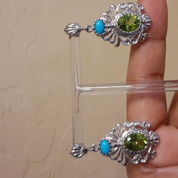 925 Genuine, Untreated Peridot and Sleeping Beauty Turquoise.  Bold. - Picture 3 of 8